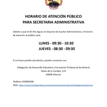 HORARIO DE ATENCIÓN PÚBLICO Secretaría Administrativa